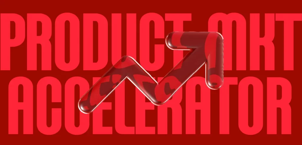 A transparent red background serving as a backdrop for the word "product mkt accelerator" for Treford's product marketing live program