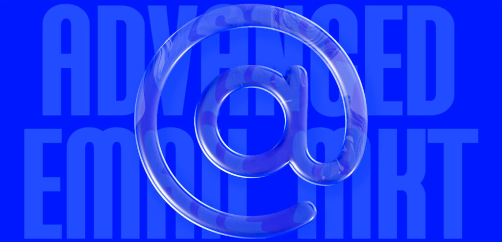 Lifecycle and CRM marketing course banner showing a 3D @ icon and ‘Advanced Email MKT’ text.”